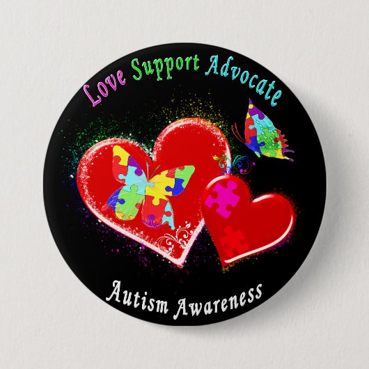 Autism Butterflies in het hart Ronde Button 7,6 Cm (Voorkant)