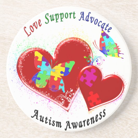 Autism Butterflies in het hart Zandsteen Onderzetter (Voorkant)
