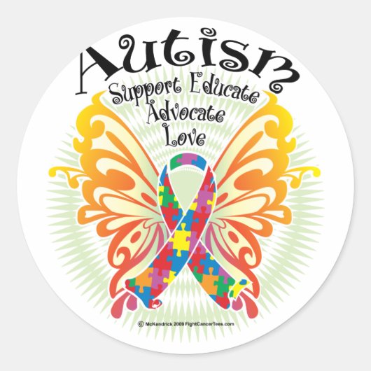Autism Butterfly 3 Ronde Sticker (Voorkant)