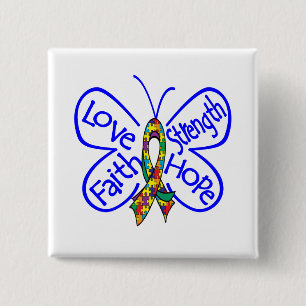 Autism Butterfly Inspirerende Woorden Vierkante Button 5,1 Cm