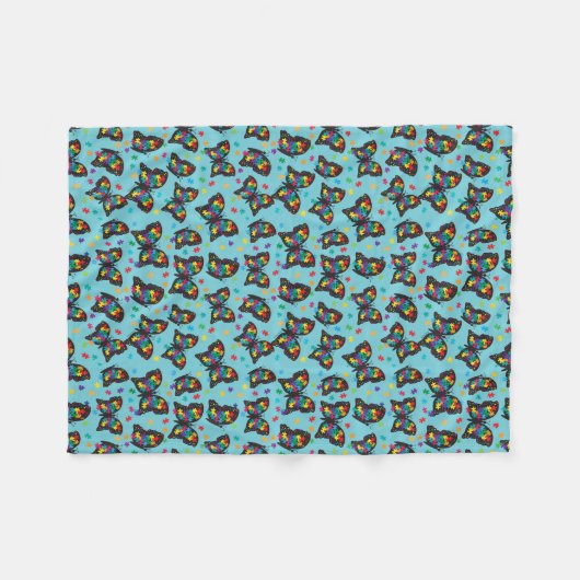 Autism Butterfly Puzzle Pattern Fleece Deken (Voorkant (Horizontaal))