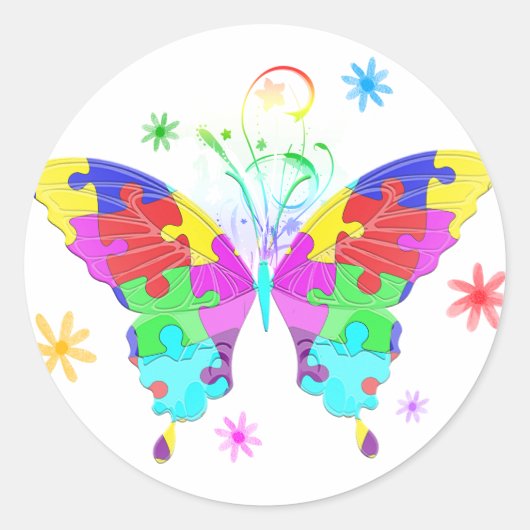 Autism Butterfly Ronde Sticker (Voorkant)