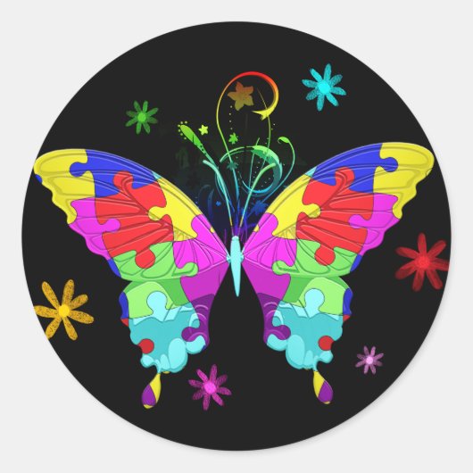 Autism Butterfly Ronde Sticker (Voorkant)