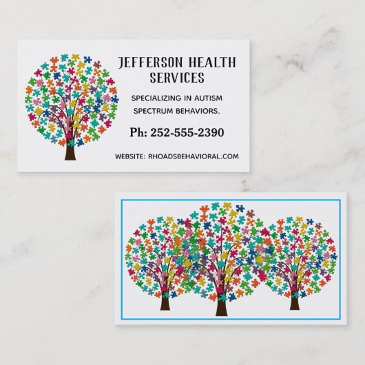 Autism Colorful Jigzaag Puzzle Tree Visitekaartje (Voorkant / Achterkant)