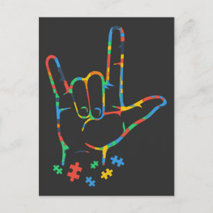 Autism Colorful Puzzle ASL Hand Sign Language Briefkaart