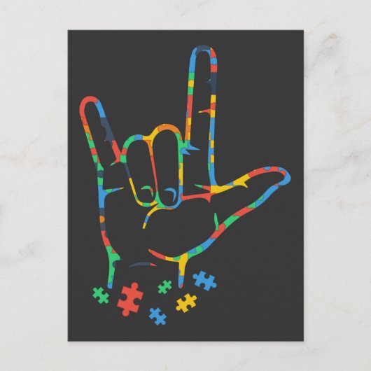 Autism Colorful Puzzle ASL Hand Sign Language Briefkaart (Voorkant)
