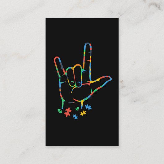 Autism Colorful Puzzle ASL Hand Sign Language Visitekaartje (Voorkant)