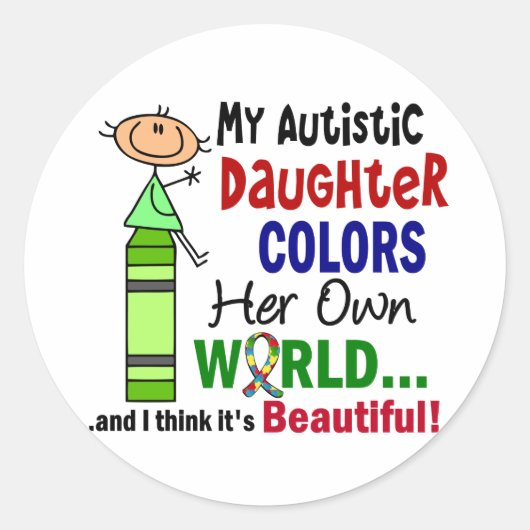 Autism COLORS HAAR EIGEN WERELDauchter Ronde Sticker (Voorkant)