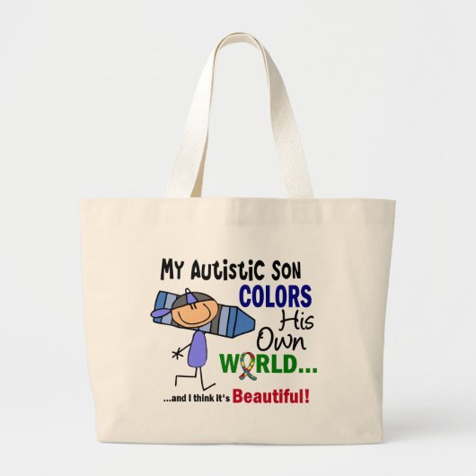 Autism COLORS ZIJN EIGEN WERELDZoon Grote Tote Bag (Voorkant)