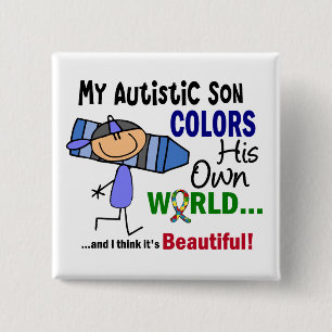 Autism COLORS ZIJN EIGEN WERELDZoon Vierkante Button 5,1 Cm