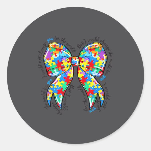 Autism Coquette Bow Puzzle Autism Awareness Proud  Ronde Sticker (Voorkant)