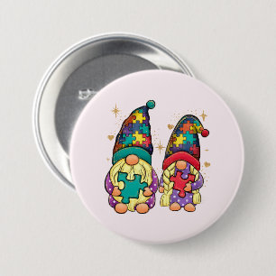 Autism Couple Gnome Ronde Button 7,6 Cm