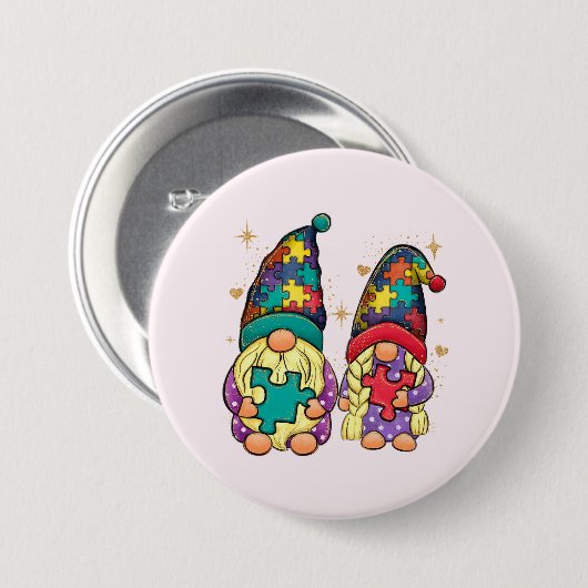 Autism Couple Gnome Ronde Button 7,6 Cm (Voorkant /achterkant)