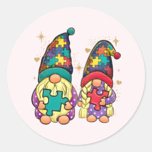 Autism Couple Gnome Ronde Sticker