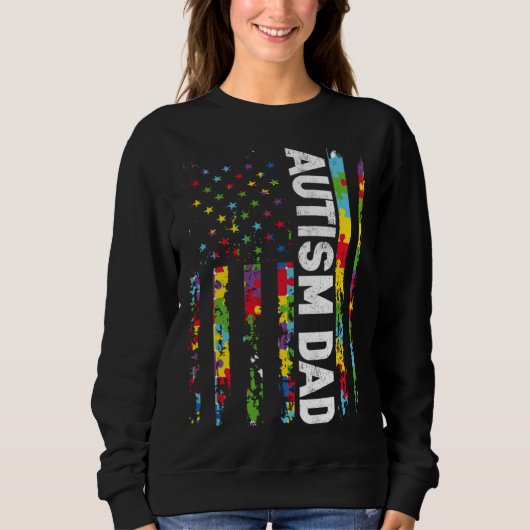 Autism Dad Awareness American Flag USA Support Aut Trui (Voorkant)