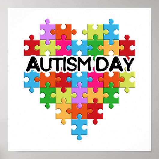 Autism Day Puzzle Shape Heart Poster (Voorkant)
