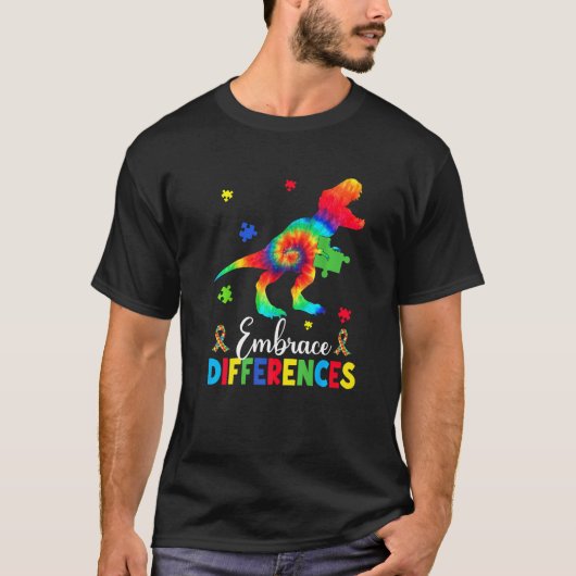 Autism Dinosaur Puzzle Piece Embrace Difference B T-shirt (Voorkant)