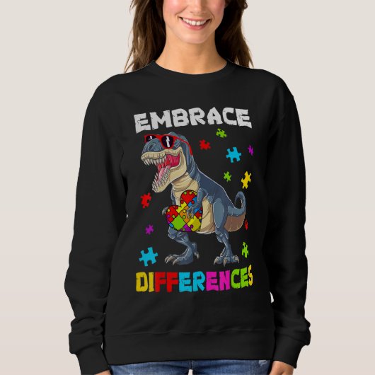 Autism Embrace Differences Dinosaur Rex Kids Cute  Trui (Voorkant)