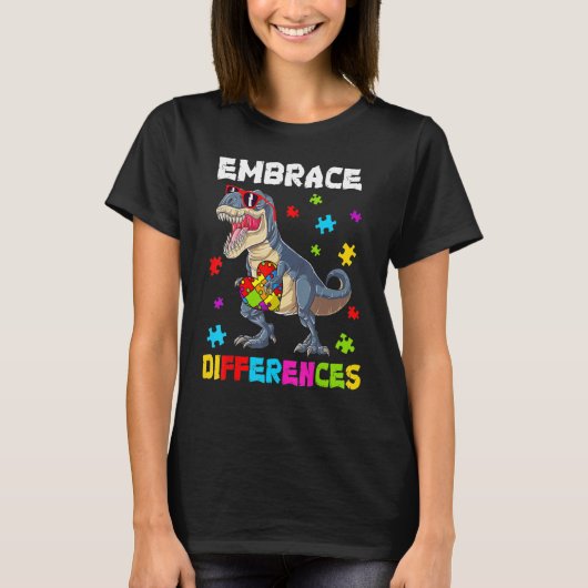 Autism Embrace Differences Dinosaur Rex Kinder Cut T-shirt (Voorkant)