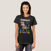Autism Embrace Differences Dinosaur Rex Kinder Cut T-shirt (Voorkant volledig)