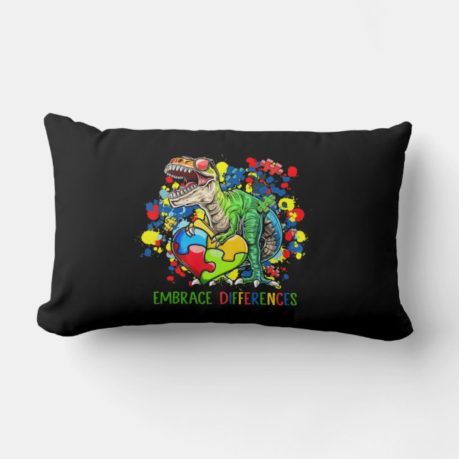 Autism Embrace Differences Dinosaur T-Rex Kinder C Kussen (Voorkant)