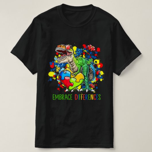 Autism Embrace Differences Dinosaur T-Rex Kinder C T-shirt (Design voorkant)