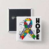 Autism Floral Hope Ribbon Vierkante Button 5,1 Cm (Voorkant /achterkant)