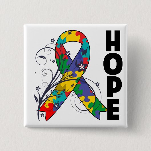 Autism Floral Hope Ribbon Vierkante Button 5,1 Cm (Voorkant)