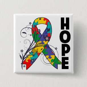 Autism Floral Hope Ribbon Vierkante Button 5,1 Cm