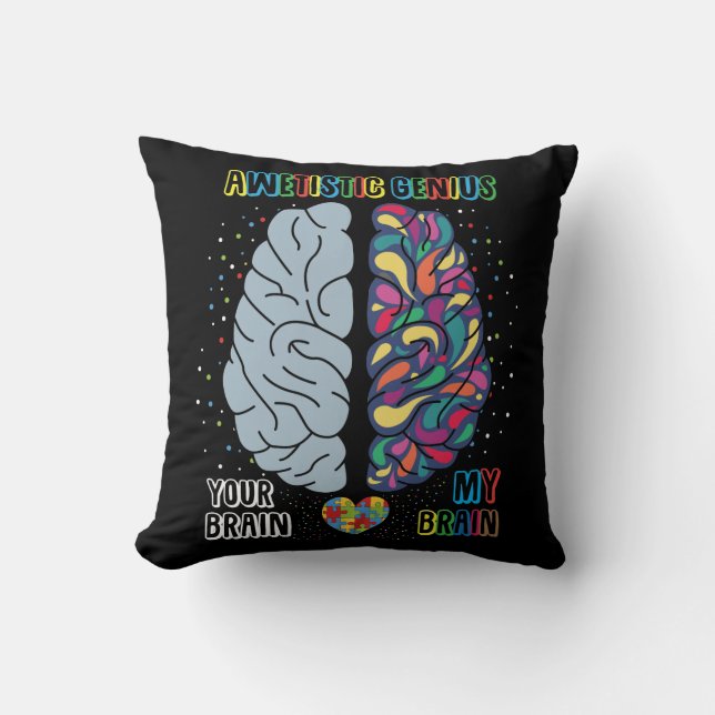 Autism Genius Heart Autistic Colorful Brain Kussen (Voorkant)