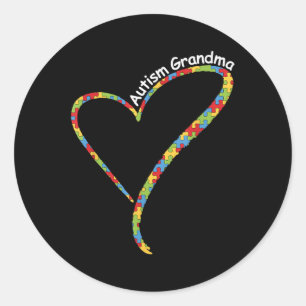 Autism Grandma Autism Awareness Puzzle Piece Heart Ronde Sticker