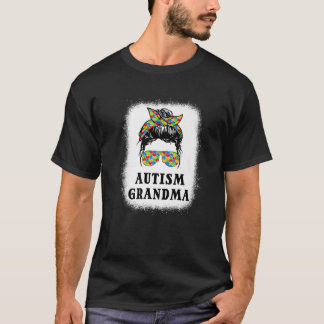 Autism Grandma Messy Bun Autism Awareness Nana Aut T-shirt