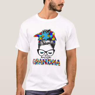 Autism Grandma Messy Bun Sunbril Bandana Moeder T-shirt