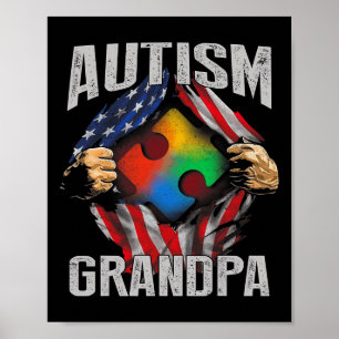Autism Grandpa American Flag Autisme Awareness Poster