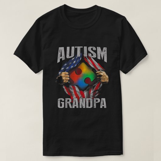 Autism Grandpa American Flag Autisme Awareness T-shirt (Design voorkant)