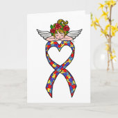 Autism Heart Ribbon Angel Kaart (Gele Bloem)