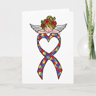 Autism Heart Ribbon Angel Kaart