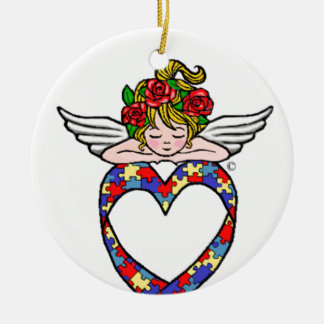 Autism Heart Ribbon Angel Keramisch Ornament