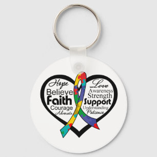 Autism Heart Ribbon Collage Sleutelhanger