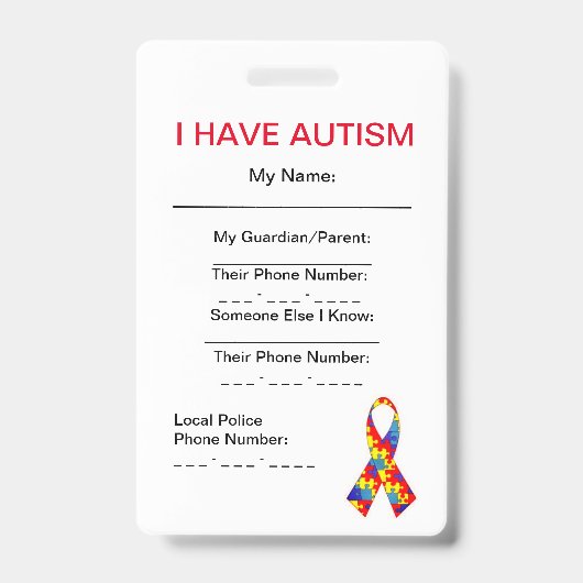 Autism-ID-Label (verticaal) Badge (Voorzijde)