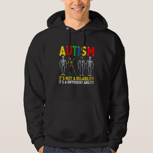 Autism It's A Different Ability Dabbing Skeleton Hoodie (Voorkant)