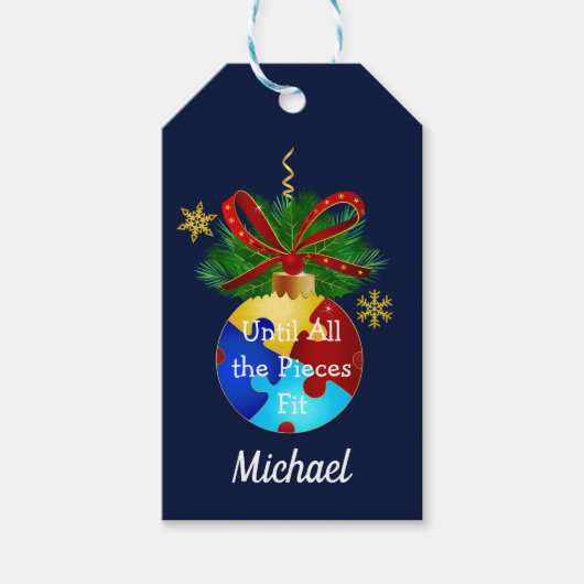 Autism Kerstmis Bauble Cadeaulabel (Voorkant)