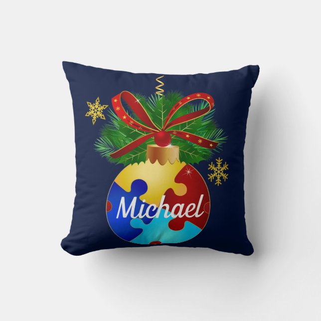 Autism Kerstmis Bauble Kussen (Voorkant)
