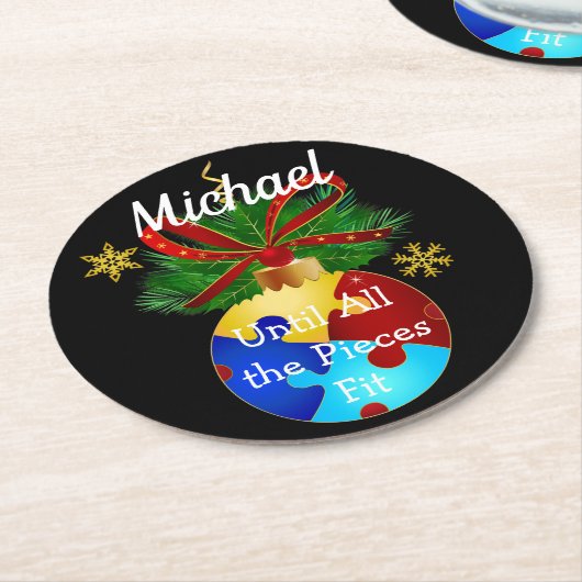 Autism Kerstmis Bauble Ronde Kartonnen Onderzetter (Gebogen)