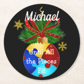 Autism Kerstmis Bauble Ronde Kartonnen Onderzetter (Voorkant)