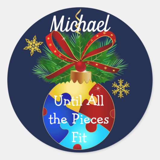 Autism Kerstmis Bauble Ronde Sticker (Voorkant)