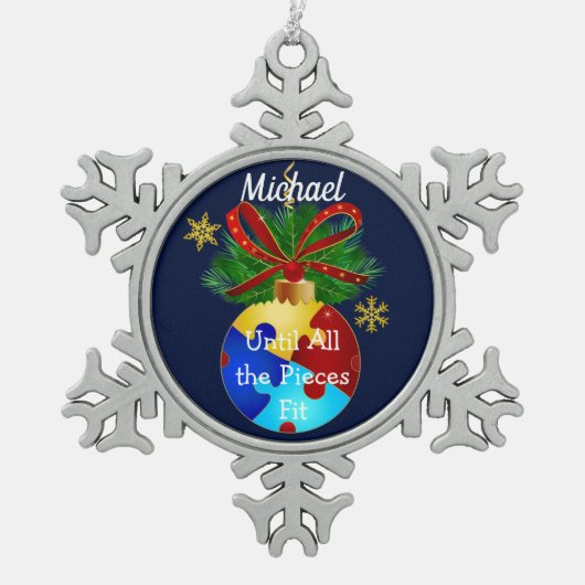 Autism Kerstmis Bauble Tin Sneeuwvlok Ornament (Voorkant)