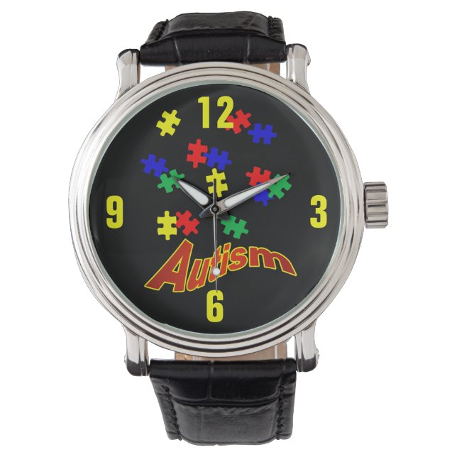 Autism  lederen riem horloge (Voorkant)