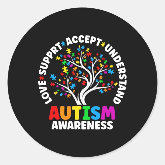 Autism Love Accepteert Support Autistic Autism Awa Ronde Sticker (Voorkant)