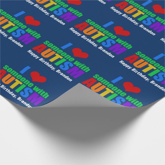 Autism Love Cute Blue Personalized Birthday Cadeaupapier (Hoek)